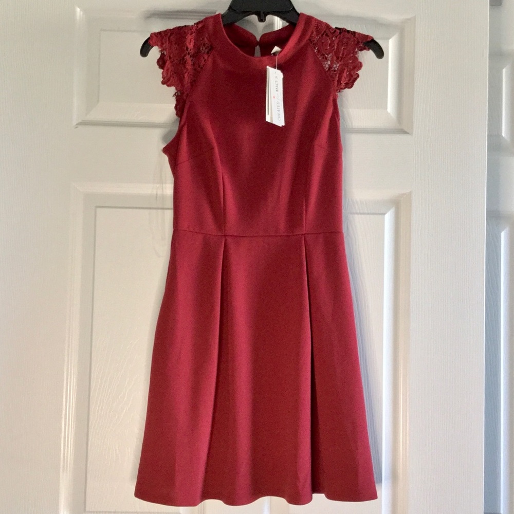 Cranberry Red Lacey Short Dress w/ Pockets